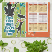 Mid-Century Cats Calendar Kitchen Towel Green/Rust Geschirrtuch (Gefaltet)