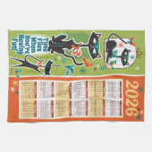 Mid-Century Cats Calendar Kitchen Towel Green/Rust Geschirrtuch (Horizontal)