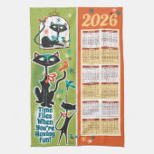 Mid-Century Cats Calendar Kitchen Towel Green/Rust Geschirrtuch (Vertikal)