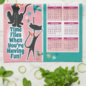 Mid-Century Cats Calendar Kitchen Towel Pink + Aqu Geschirrtuch (Gefaltet)