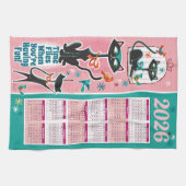 Mid-Century Cats Calendar Kitchen Towel Pink + Aqu Geschirrtuch (Horizontal)