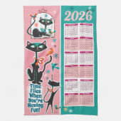 Mid-Century Cats Calendar Kitchen Towel Pink + Aqu Geschirrtuch (Vertikal)