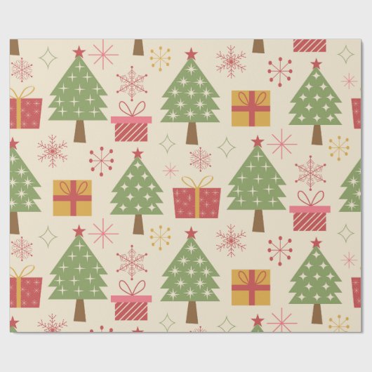 Mid Century Christmas Atomic Trees with Snowflakes Geschenkpapier (Flach)