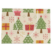 Mid Century Christmas Atomic Trees with Snowflakes Große Geschenktüte (Rückseite)