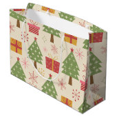 Mid Century Christmas Atomic Trees with Snowflakes Große Geschenktüte (Rückseite Schrägansicht)