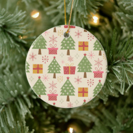 Mid Century Christmas Atomic Trees with Snowflakes Keramik Ornament