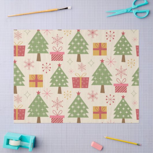 Mid Century Christmas Atomic Trees with Snowflakes Seidenpapier (Basteln)