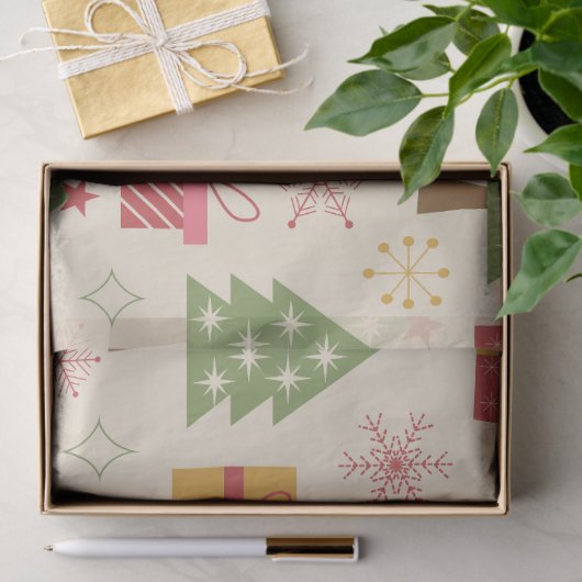 Mid Century Christmas Atomic Trees with Snowflakes Seidenpapier (Geschenk)