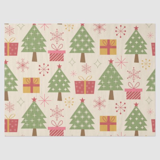 Mid Century Christmas Atomic Trees with Snowflakes Seidenpapier (Vorderseite)