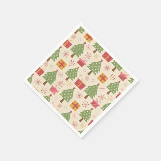 Mid Century Christmas Atomic Trees with Snowflakes Serviette (Ecke)