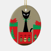 Mid Century Christmas Cat in Box Keramik Ornament (Rechts)
