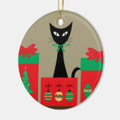 Mid Century Christmas Cat in Box Keramik Ornament (Links)