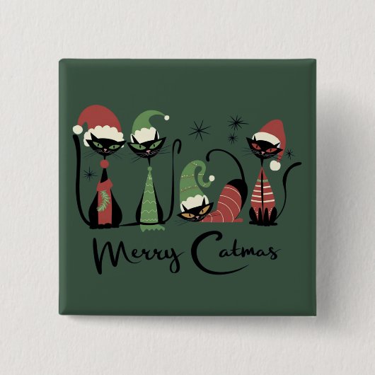 Mid Century Christmas Cats Atomic 50s Style Button (Vorderseite)