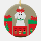 Mid Century Christmas Dog in Box Keramik Ornament (Hinten)