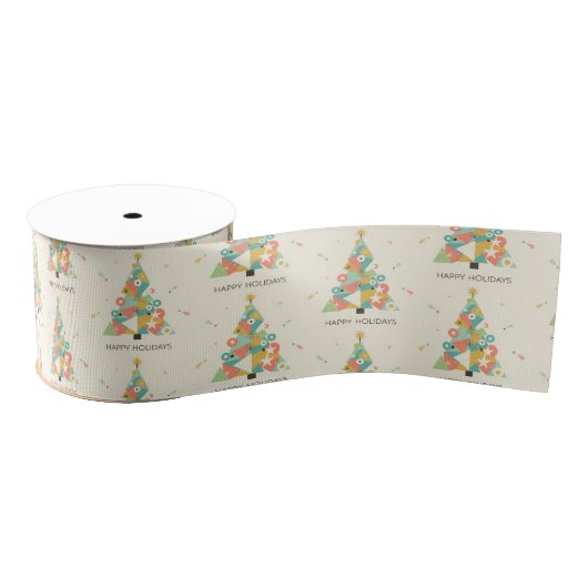Mid-Century Christmas Tree – Retro Pastel Ripsband (Spule)