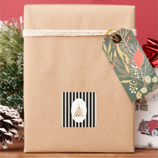 Mid century christmas tree with Golden star Quadratischer Aufkleber (Feiertag)