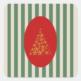 Mid century christmas tree with Golden star Quadratischer Aufkleber