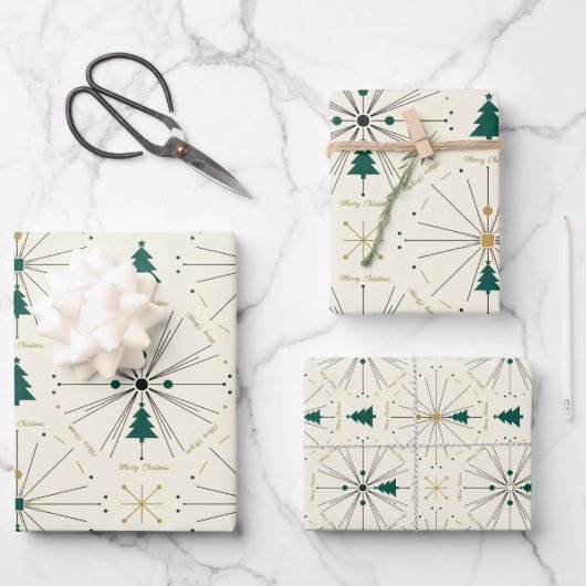 Mid Century Christmas Trees Geschenkpapier Set (Vorderseite)