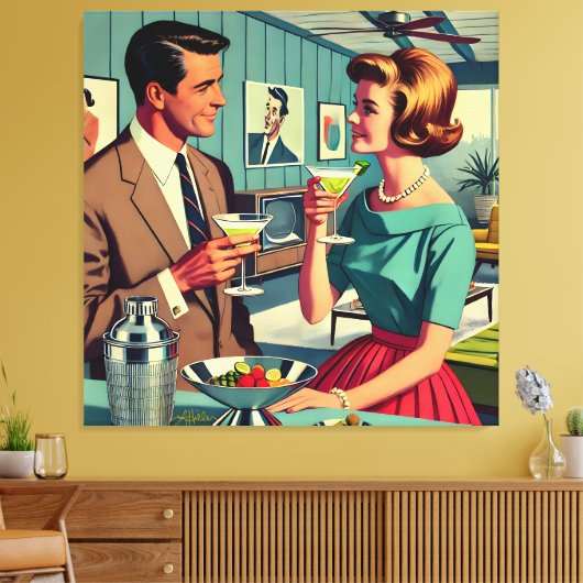Mid Century Cocktail Party Couples - House Warming Leinwanddruck (Insitu (Wohnzimmer))
