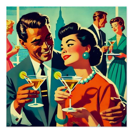Mid Century Cocktail Party Couples - Mi Amor Poster (Vorderseite)