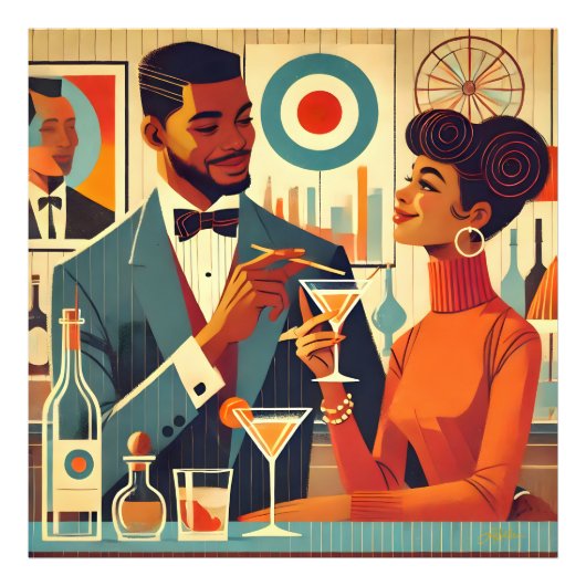 Mid Century Cocktail Party Couples - Soirée Hosts Fotodruck (Vorne)