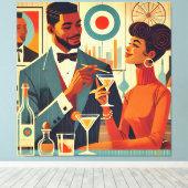 Mid Century Cocktail Party Couples - Soirée Hosts Leinwanddruck (Insitu (Holzboden))