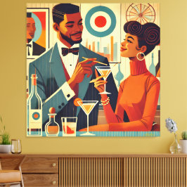 Mid Century Cocktail Party Couples - Soirée Hosts Leinwanddruck