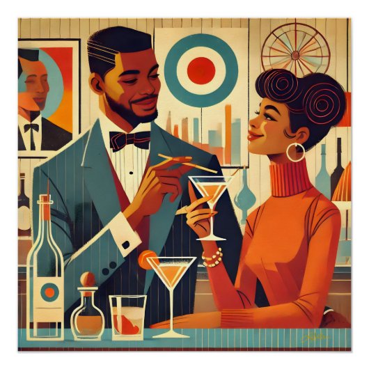 Mid Century Cocktail Party Couples - Soirée Hosts Poster (Vorderseite)
