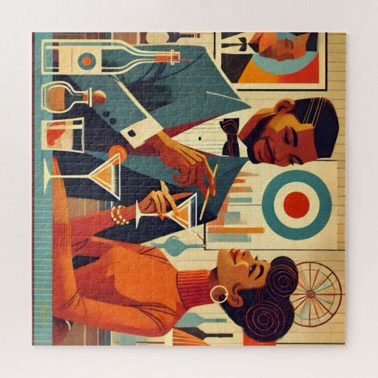 Mid Century Cocktail Party Couples - Soirée Hosts Puzzle (Horizontal)