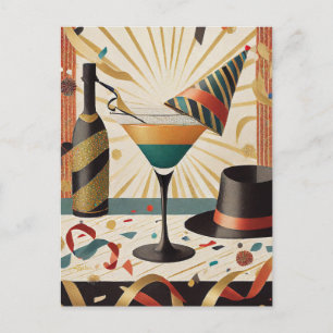 Mid-Century Cocktail-Stunde - Silvester Postkarte