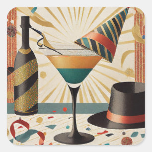 Mid-Century Cocktail-Stunde - Silvester Quadratischer Aufkleber