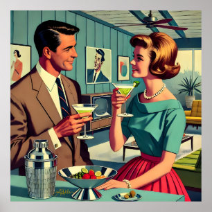 Mid Century Cocktailparty-Paare - Einzugsparty Poster