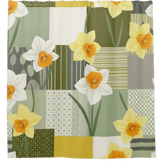 Mid-Century Daffodil Floral Pattern (1) Duschvorhang (Vorderseite)