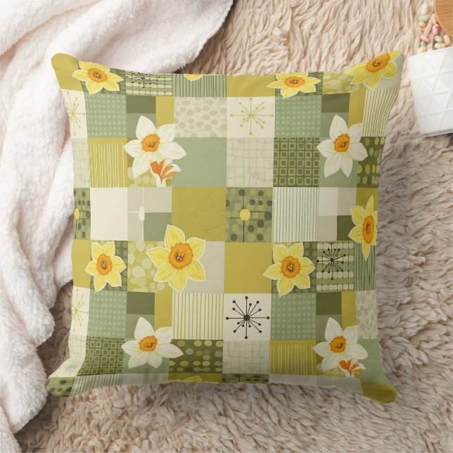 Mid-Century Daffodil Floral Pattern (2) Kissen (Decke)