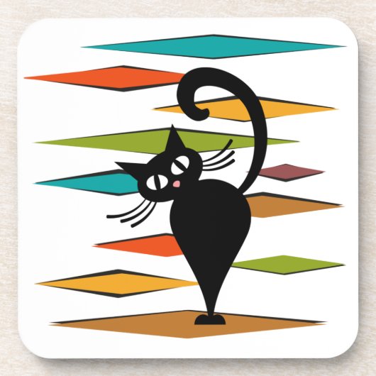 Mid-Century-Design mit schwarzer Katze Getränkeuntersetzer (Vorderseite)