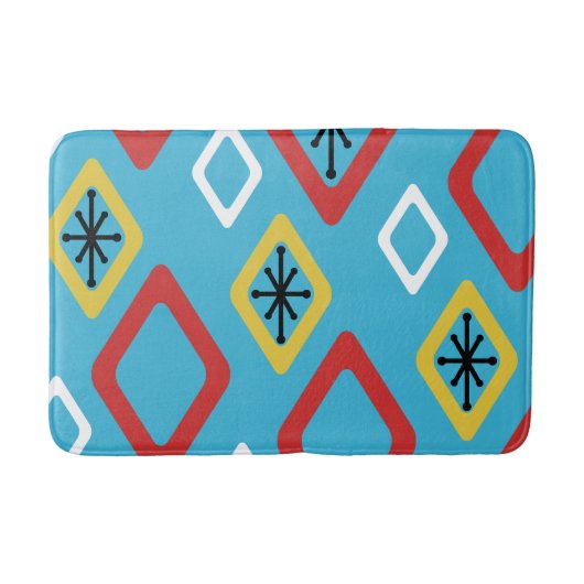 Mid Century Diamonds Blue Red Yellow Badematte (Vorderseite)