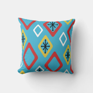 Mid Century Diamonds Blue Red Yellow Kissen