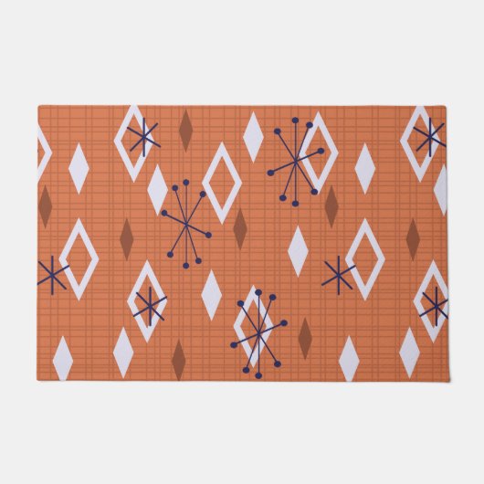 Mid Century Diamonds Sternexplosionen Burnt Orange Fußmatte (Vorderseite)