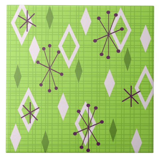 Mid Century Diamonds Sternexplosionen Chartreuse Fliese (Vorderseite)