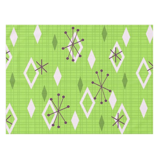 Mid Century Diamonds Sternexplosionen Chartreuse Tischdecke (Vorderseite (Horizontal))