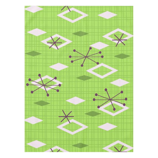 Mid Century Diamonds Sternexplosionen Chartreuse Tischdecke (Vorderseite)
