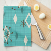 Mid Century Diamonds Sternexplosionen Türkis Geschirrtuch (Viertel Falte)