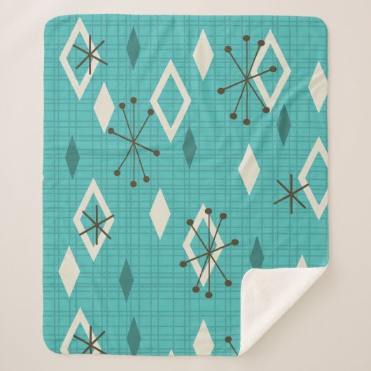 Mid Century Diamonds Sternexplosionen Türkis Sherpadecke (Vorderseite)
