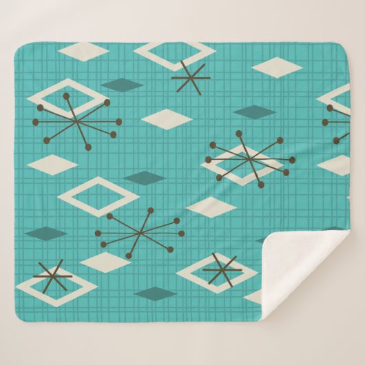 Mid Century Diamonds Sternexplosionen Türkis Sherpadecke (Vorderseite (Horizontal))