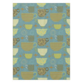 Mid Century Dusty Blue Teacup Muster Tischdecke (Vorderseite)