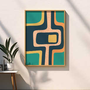 Mid-Century-Funky-Abstrakt Türk, Gelb, Orange Poster