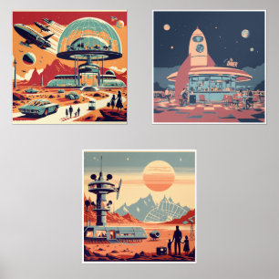 Mid-Century Futurismus Bilderwand Sets