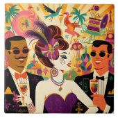 Mid Century Futuristic Mardi Gras Cocktail Party Fliese (Vorderseite)