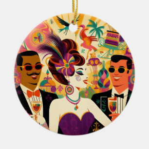 Mid Century Futuristic Mardi Gras Cocktail Party Keramik Ornament
