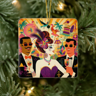 Mid Century Futuristic Mardi Gras Cocktail Party Keramikornament
